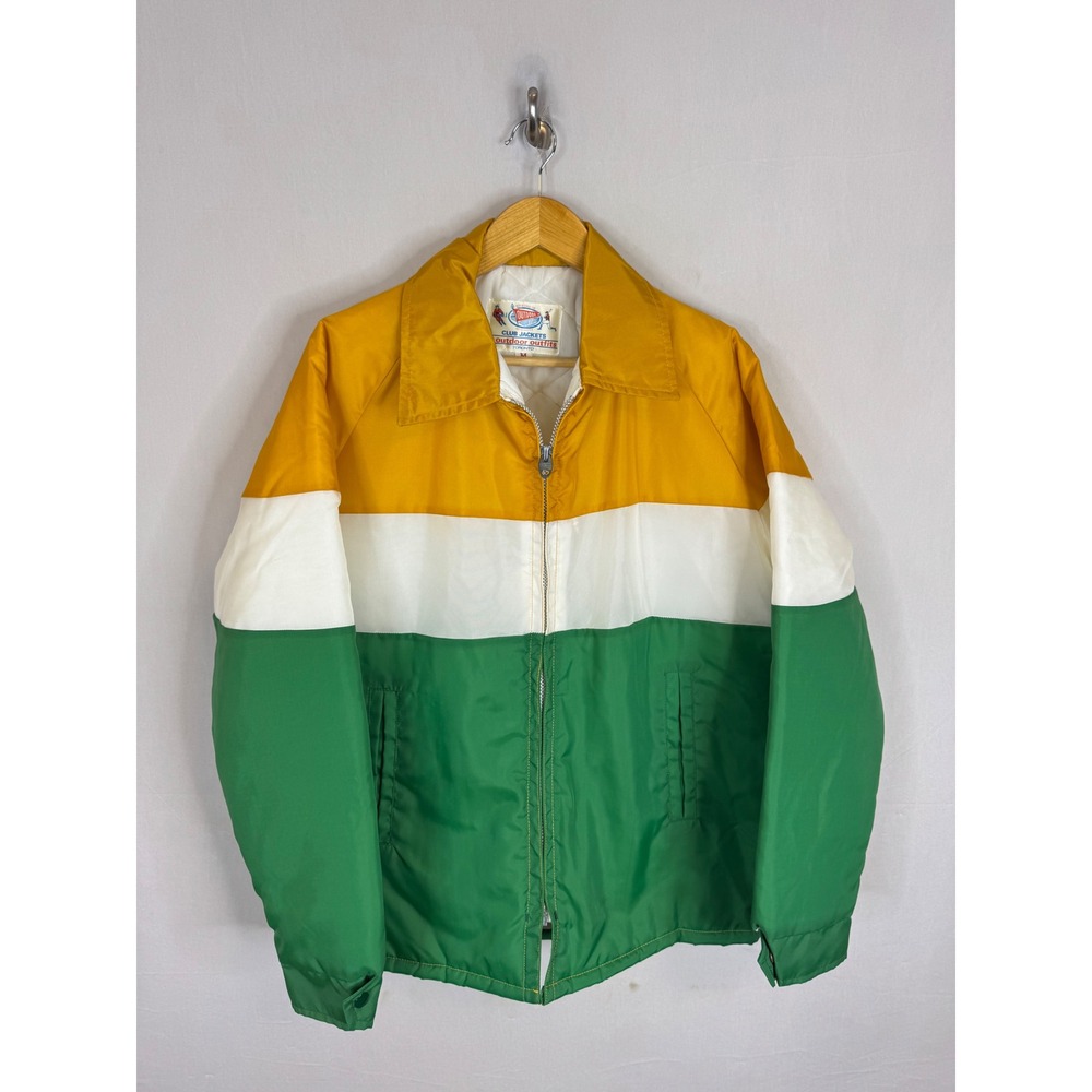 Vintage 80s Outdoor Outfits Club Jacket Irish Colors Green White Gold Quilted M